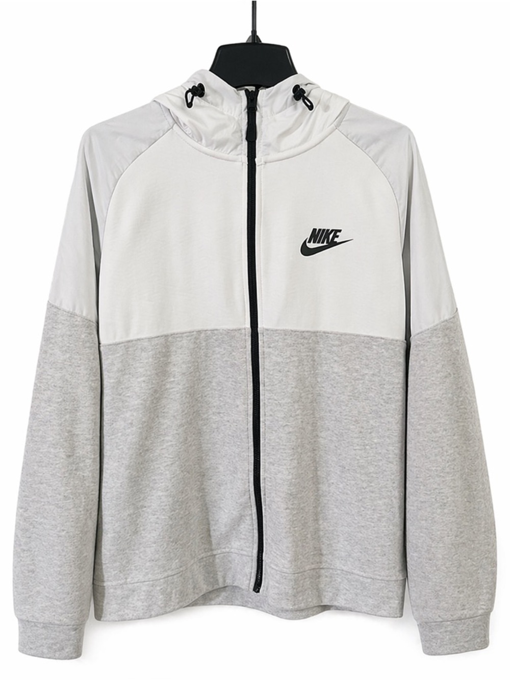 Nike Mens Colorblock Full Zip Fleece Hoodie Grey White Size XL
